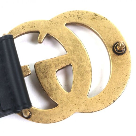 Gucci Double Wide Belt Leather GG Marmont Buckle Black Gold main image 9